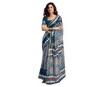 Satrani Women's Pure Cotton Printed Ready To Wear One Minute Pre Stitched Saree with Unstitched Blouse Piece, Rama Blue, One Size