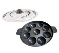 Satre Online and Marketing Aluminium 9 Cavity Induction Base Appam Pan with Steel Lid, Two Sided Handel, Non Stick