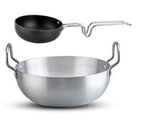 Satre Online And Marketing Aluminium Kadai Deep Pan Size No-13 with Hindalco Aluminium Tadka Pan(Fry Pan) Size No-5 Combo Set of 2,Aluminium Kadai with Tadka Pan,Indian Frying Pan
