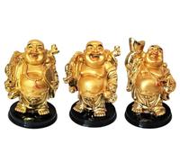 Satre Online and Marketing Feng Shui Laughing Buddha Set 3, Golden Laughing Buddha Statue - 3 Pcs