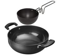 Satre Online and Marketing Hindalco Non Stick Aluminium Kadai Size No 13 with Tadka Pan Size No- 6,Set of 2 - Black