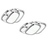 Satre Online and Marketing Oval Shape Plates Set of 4 Lunch Dinner Thali 3 Deep Compartments Stainless Steel