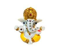 Satre Online and Marketing Polyresin Ganesha Idol with Stone, Ganesha Statue for Car Dashboard, Pagdi Ganesha (Yellow)