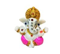 Satre Online and Marketing Polyresin Ganesha Idol with Stone, Ganesha Statue for Car Dashboard, Pagdi Ganesha (Pink)