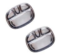 Satre Online And Marketing Stainless Steel Oval Shaped 4 Compartment Dinner Plate Set of 2, Compartment Plate 4 in 1 Set of 2,Pav Bhaji Plate Set of 2