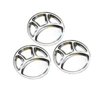 Satre Online and Marketing Stainless Steel Round 4 Compartment Lunch/Dinner Plate Set of 3, Thali, Steel Lunch Plate, 4 in 1 Lunch/Dinner Plate - 3 Pcs