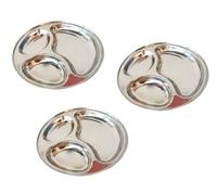 Satre Online and Marketing Stainless Steel Round Shape 3 Compartment Lunch Plate Set 3, Pavbhaji Plate, Thali, Dinner Plate - 3 Pcs