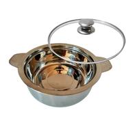 Satre Online and Marketing Stainless Steel Serving Pot with Glass Lid, Hot Pot, Serving Bowl, Insulated Stainless Steel with Glass Lid, Casserole (1000 ML) - Silver
