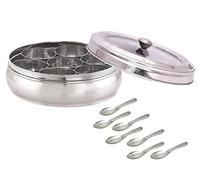 Satre Online and Marketing Stainless Steel transparent Lid Spice Box, Belly Shape with Notch, 7 Spice Containers with 7 Small Spoons (Size No. 13)