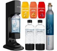 Saturator for water - Spinel Soda BubbleON with two bottles 1l black, CO2 cartridge 60l, 3x Spinel Soda Syrup 65ml - Peach, Lemonade, Cherry