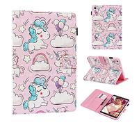 SATURCASE 3D Unicorn Pattern PU Leather Flip Magnet Wallet Stand Card Slots Protective Case Cover for Samsung Galaxy Tab A 8.0 2019 SM-T290 T295