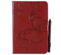 SATURCASE Butterfly Embossing PU Leather Flip Magnet Wallet Stand Card Slots Protective Case Cover for Samsung Galaxy Tab A 8.0 SM-T350 (BU-Red)