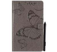 SATURCASE Butterfly Embossing PU Leather Flip Magnet Wallet Stand Card Slots Protective Case Cover for Samsung Galaxy Tab A 10.5 (2018) SM-T590 T595 (BU-Gray)