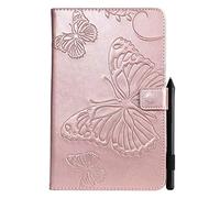 SATURCASE Butterfly Embossing PU Leather Flip Magnet Wallet Stand Card Slots Protective Case Cover for Samsung Galaxy Tab A 8.0 (2018) SM-T387 (BU-Rose Gold)