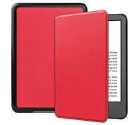 SATURCASE Case for 6 inch Amazon Kindle 11th Generation 2024/2022, PU Leather Flip Folio Ultra Slim Light Weight Cover with Auto Sleep/Wake Function (Red)