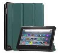 SATURCASE Case for Amazon Fire 7 2022 released (12th Generation), PU Leather Flip Foldable Folio Stand Slim Light Auto Wake Up/Sleep Protective Tablet Cover (Green)
