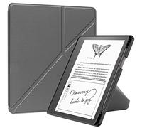 SATURCASE Case for Amazon Kindle Scribe 10.2 2022/2024, PU Leather Silicone Flip Folio Foldable Transformer Stand Ultra Slim Light Protective Cover with Auto Sleep/Wake Function (Gray)