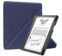 SATURCASE Case for Amazon Kindle Scribe 10.2 2022/2024, PU Leather Silicone Flip Folio Foldable Transformer Stand Ultra Slim Light Protective Cover with Auto Sleep/Wake Function (Dark Blue)
