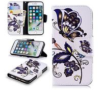 SATURCASE Case for Apple iPhone 7 8 SE 2020, Unique Pattern PU Leather Flip Magnet Wallet Stand Card Slots Protective Cover for Apple iPhone 7 8 SE 2020 (BW-9)