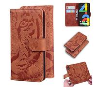 SATURCASE Case for Google Pixel 4A 4G, Cool Tiger Embossing PU Leather Flip Dual Magnet Wallet Stand Card Slots Protective Cover for Google Pixel 4A 4G (Brown)