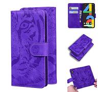 SATURCASE Case for Google Pixel 4A 4G, Cool Tiger Embossing PU Leather Flip Dual Magnet Wallet Stand Card Slots Protective Cover for Google Pixel 4A 4G (Purple)