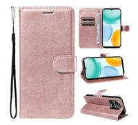 SATURCASE Case for Honor X5c Plus, Classical PU Leather Flip Magnet Wallet Stand Card Slots Protective Cover with Hand Strap for Honor X5c Plus (XD-Rose Gold)