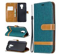 SATURCASE Case for Huawei Mate 30 Lite, Premium Jeans PU Leather Flip Magnet Wallet Stand Card Slots Protective Cover with Hand Strap for Huawei Mate 30 Lite (JE-Green)