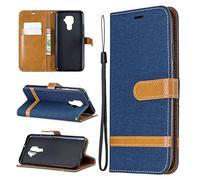 SATURCASE Case for Huawei Mate 30 Lite, Premium Jeans PU Leather Flip Magnet Wallet Stand Card Slots Protective Cover with Hand Strap for Huawei Mate 30 Lite (JE-Navy)