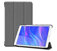 SATURCASE Case for Huawei MediaPad M5 Lite 8.0, PU Leather Flip Foldable Folio Stand Slim Light Weight Protective Tablet Cover (Gray)