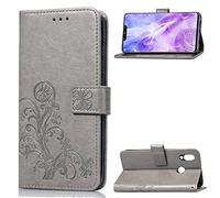 SATURCASE Case for Huawei Nova 3, Lucky Clover PU Leather Flip Magnet Wallet Stand Card Slots Protective Cover with Hand Strap for Huawei Nova 3 (Gray)