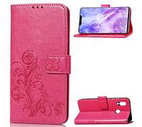 SATURCASE Case for Huawei Nova 3, Lucky Clover PU Leather Flip Magnet Wallet Stand Card Slots Protective Cover with Hand Strap for Huawei Nova 3 (Rose)
