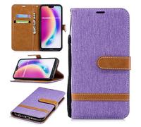 SATURCASE Case for Huawei P20 Lite, Premium Jeans Style Denim and PU Leather Flip Magnet Wallet Stand Card Slots Protective Cover with Hand Strap for Huawei P20 Lite (JE-Purple)
