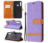 SATURCASE Case for Huawei P40 Lite E / Y7P, Premium Jeans PU Leather Flip Magnet Wallet Stand Card Slots Protective Cover with Hand Strap for Huawei P40 Lite E / Y7P (JE-Purple)
