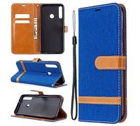 SATURCASE Case for Huawei P40 Lite E / Y7P, Premium Jeans PU Leather Flip Magnet Wallet Stand Card Slots Protective Cover with Hand Strap for Huawei P40 Lite E / Y7P (JE-Blue)