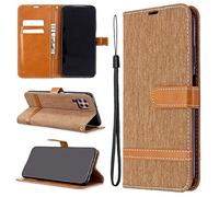 SATURCASE Case for Huawei P40 Lite/Nova 7i, Premium Jeans PU Leather Flip Magnet Wallet Stand Card Slots Protective Cover with Hand Strap for Huawei P40 Lite/Nova 7i (JE-Brown)
