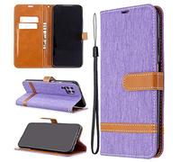 SATURCASE Case for Huawei P40 Lite/Nova 7i, Premium Jeans PU Leather Flip Magnet Wallet Stand Card Slots Protective Cover with Hand Strap for Huawei P40 Lite/Nova 7i (JE-Purple)
