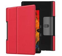 SATURCASE Case for Lenovo Yoga Smart Tab 10.1 / Yoga Tab 5 10.1, PU Leather Flip Folio Stand Ultra Slim Light Weight Protective Cover (Red)