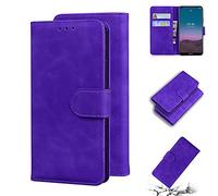 SATURCASE Case for Nokia 5.4, Comfortable Touch PU Leather Flip Dual Magnet Wallet Stand Card Slots Protective Cover for Nokia 5.4 (Purple)