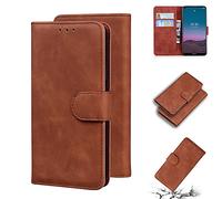 SATURCASE Case for Nokia 5.4, Comfortable Touch PU Leather Flip Dual Magnet Wallet Stand Card Slots Protective Cover for Nokia 5.4 (Brown)