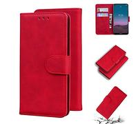 SATURCASE Case for Nokia 5.4, Comfortable Touch PU Leather Flip Dual Magnet Wallet Stand Card Slots Protective Cover for Nokia 5.4 (Red)