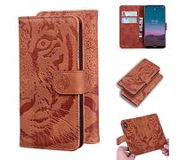 SATURCASE Case for Nokia 5.4, Cool Tiger Embossing PU Leather Flip Dual Magnet Wallet Stand Card Slots Protective Cover for Nokia 5.4 (Brown)