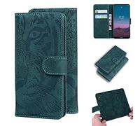 SATURCASE Case for Nokia 5.4, Cool Tiger Embossing PU Leather Flip Dual Magnet Wallet Stand Card Slots Protective Cover for Nokia 5.4 (Green)