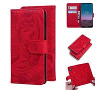 SATURCASE Case for Nokia 5.4, Cool Tiger Embossing PU Leather Flip Dual Magnet Wallet Stand Card Slots Protective Cover for Nokia 5.4 (Red)