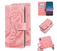 SATURCASE Case for Nokia 5.4, Cool Tiger Embossing PU Leather Flip Dual Magnet Wallet Stand Card Slots Protective Cover for Nokia 5.4 (Pink)