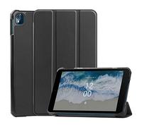 SATURCASE Case for Nokia T10, PU Leather Flip Foldable Folio Stand Slim Light Protective Tablet Cover (Black)