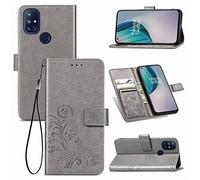 SATURCASE Case for OnePlus Nord N10 5G, Lucky Clover PU Leather Flip Magnet Wallet Stand Card Slots Protective Cover with Hand Strap for OnePlus Nord N10 5G (Gray)
