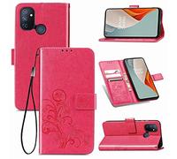 SATURCASE Case for OnePlus Nord N100, Lucky Clover PU Leather Flip Magnet Wallet Stand Card Slots Protective Cover with Hand Strap for OnePlus Nord N100 (Rose)