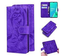 SATURCASE Case for OPPO A5 2020 / A9 2020, Cool Tiger Embossing PU Leather Flip Dual Magnet Wallet Stand Card Slots Protective Cover for OPPO A5 2020 / A9 2020 (Purple)