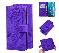 SATURCASE Case for OPPO A7 / A5S, Cool Tiger Embossing PU Leather Flip Dual Magnet Wallet Stand Card Slots Protective Cover for OPPO A7 / A5S (Purple)