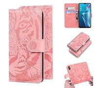 SATURCASE Case for OPPO A7 / A5S, Cool Tiger Embossing PU Leather Flip Dual Magnet Wallet Stand Card Slots Protective Cover for OPPO A7 / A5S (Pink)